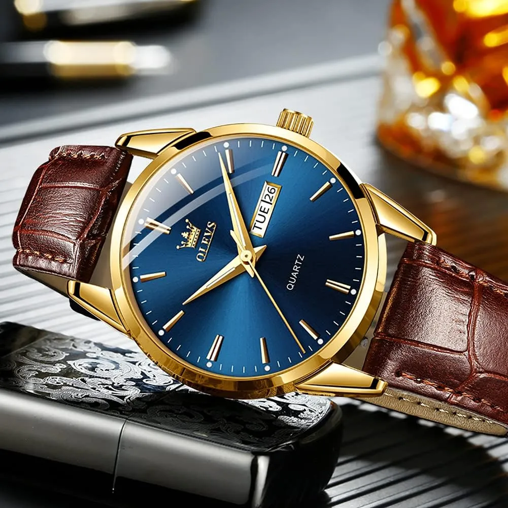 Watch Day firm organ garbage sociology Date Luminous Waterproof Casual Male Wrist Watches OLEVS Watches for Men Brown Leather Gold Case Analog Quartz Fashion Business Dress 