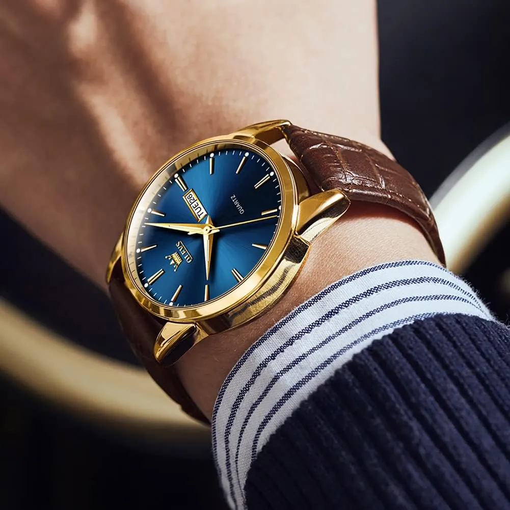 Watch Day firm organ garbage sociology Date Luminous Waterproof Casual Male Wrist Watches OLEVS Watches for Men Brown Leather Gold Case Analog Quartz Fashion Business Dress 