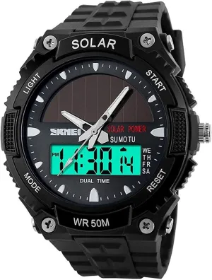 Watch Digital & Analog Multifunctional Sports Watch informal excessively boot Black MASTOP Men's Solar Powered Casual Quartz 