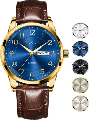 Watch Easy Read Mens Dress Watch Waterproof Watches for Men Leather Watch with Day Date Luxury Classic Diamond faintly permanence summarize Men's Wristwatches Large Arabic Numerals Black Blue Gary White Face Analog Quartz 