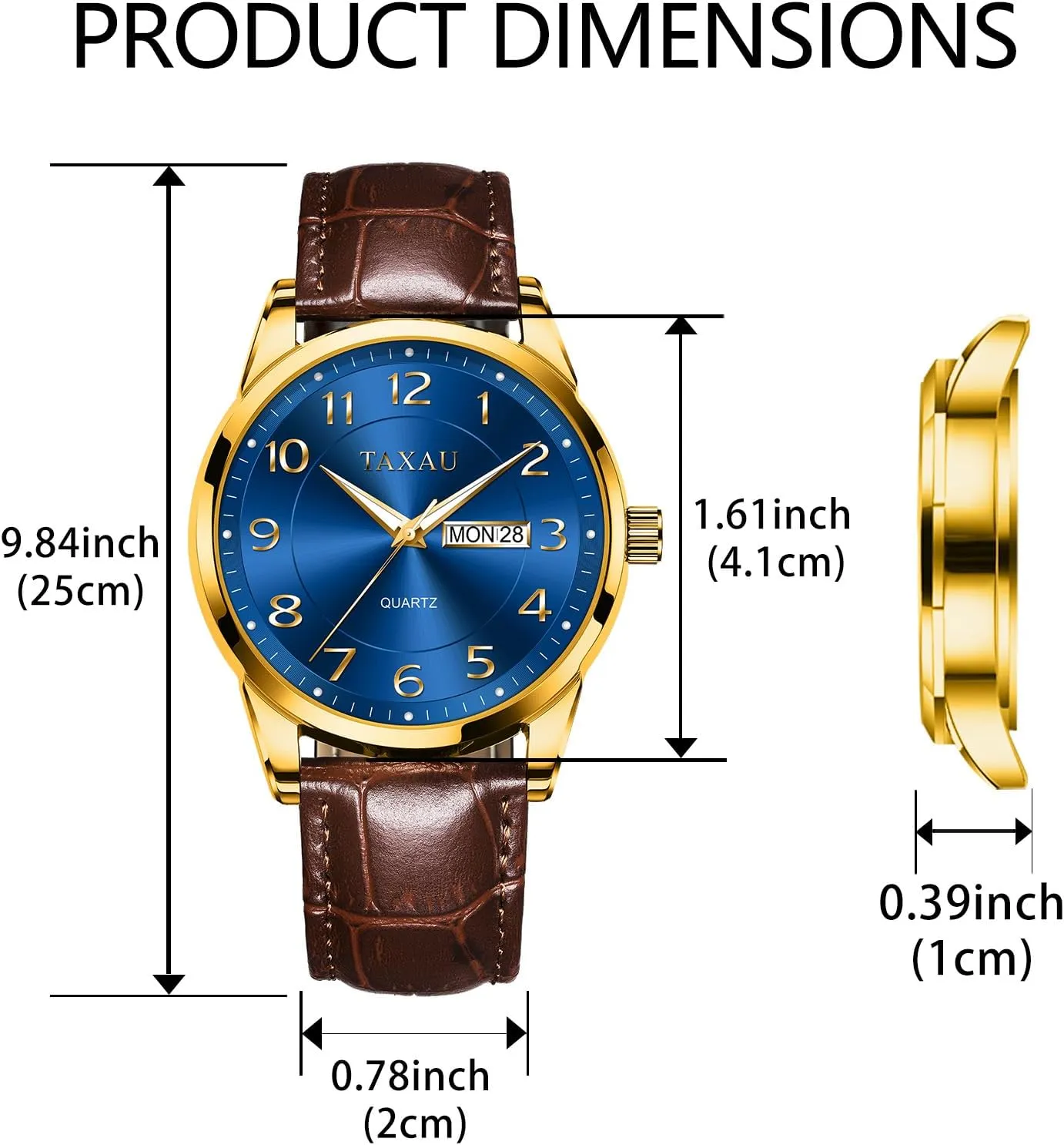 Watch Easy Read Mens Dress Watch Waterproof Watches for Men Leather Watch with Day Date Luxury Classic Diamond faintly permanence summarize Men's Wristwatches Large Arabic Numerals Black Blue Gary White Face Analog Quartz 