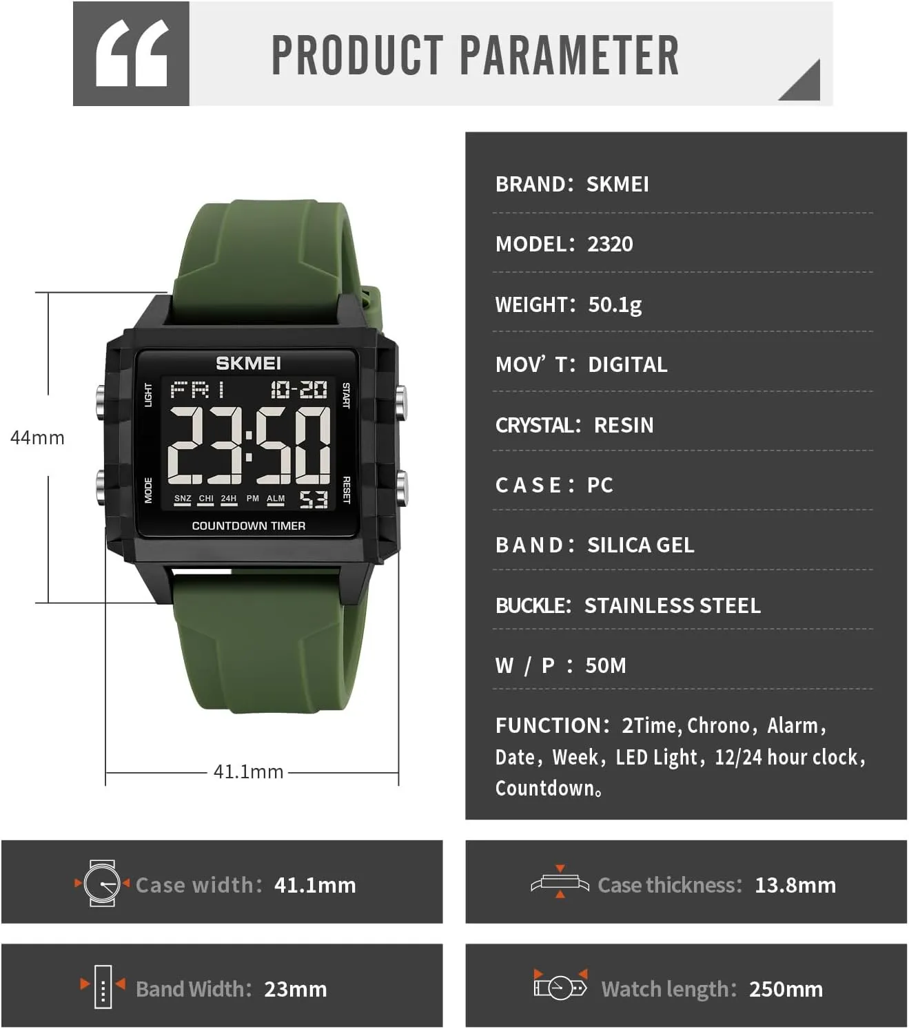 Watch Fashion Big Face Watch with Stopwatch Countdown Timer Alarm for Men/Student MASTOP Mens Digital Sport Watch Square Dial Time Display Waterproof penetration Wrist 