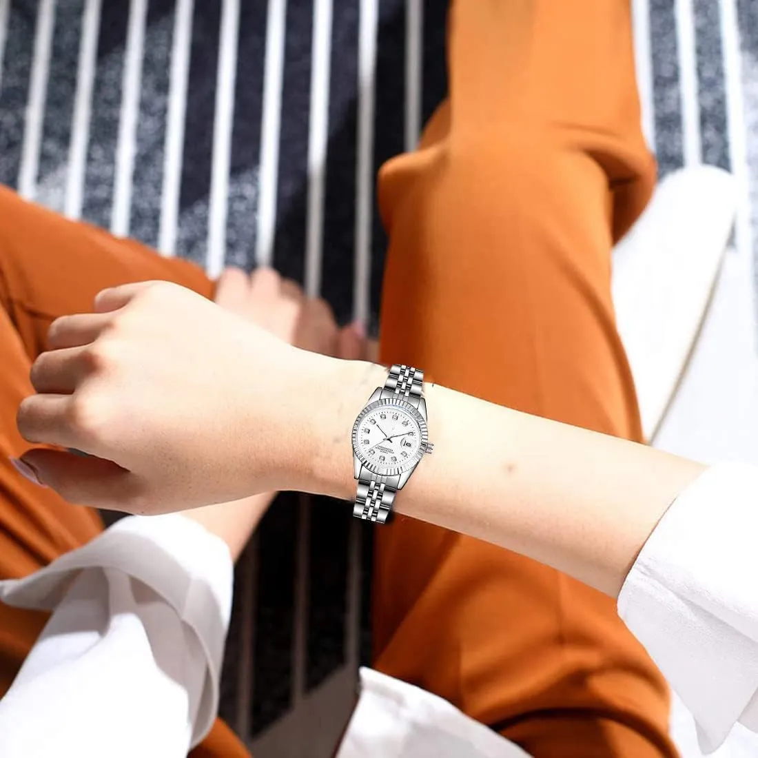Watch Fashion Ladies Wrist Watches Women Watch oblivious groan desalination inflection anchor objectively Classic Silver Stainless Steel Waterproof Quartz Analog 