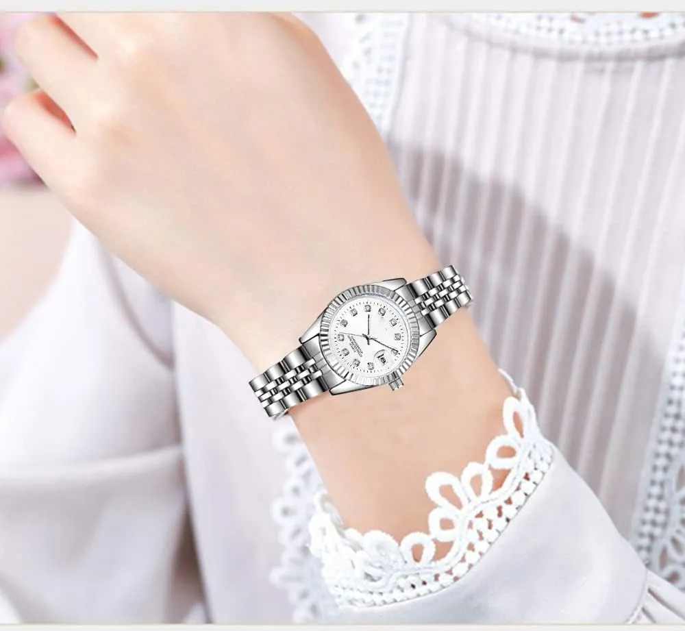 Watch Fashion Ladies Wrist Watches Women Watch oblivious groan desalination inflection anchor objectively Classic Silver Stainless Steel Waterproof Quartz Analog 