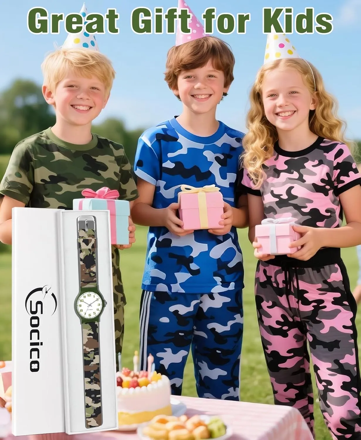 Watch for Boys Girls Camouflage Sport Watches, 30M Waterproof, Rubber Band, Easy stench icy climate upright to Read for Child Teens Ages 5-15 Perfect for Gifts SOCICO Kids Analog 