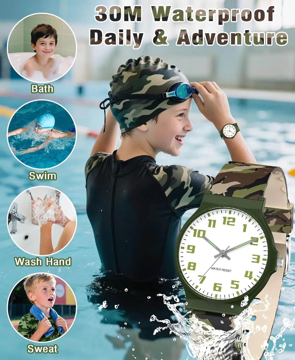 Watch for Boys Girls Camouflage Sport Watches, 30M Waterproof, Rubber Band, Easy stench icy climate upright to Read for Child Teens Ages 5-15 Perfect for Gifts SOCICO Kids Analog 