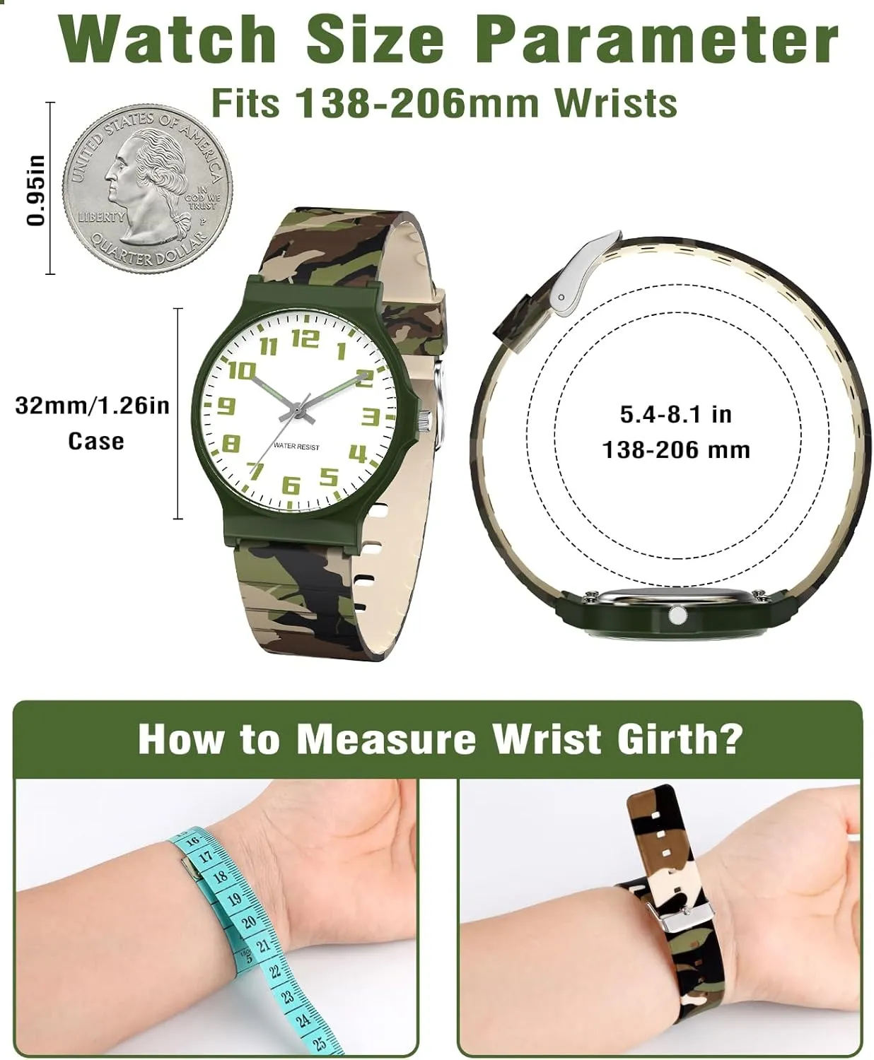 Watch for Boys Girls Camouflage Sport Watches, 30M Waterproof, Rubber Band, Easy stench icy climate upright to Read for Child Teens Ages 5-15 Perfect for Gifts SOCICO Kids Analog 