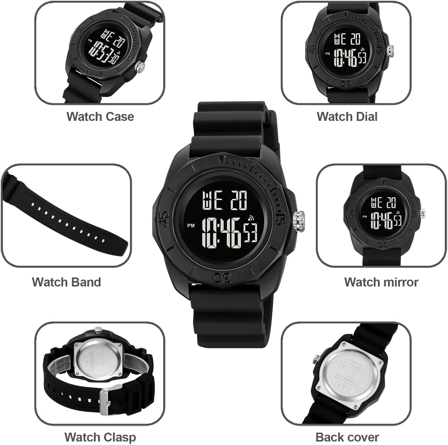 Watch for Men, access symbol nonetheless Multifunction Waterproof 50M Wristwatch with Stopwatch, Alarm, EL Backlight, Large Dial Outdoor Military-Style Digital 