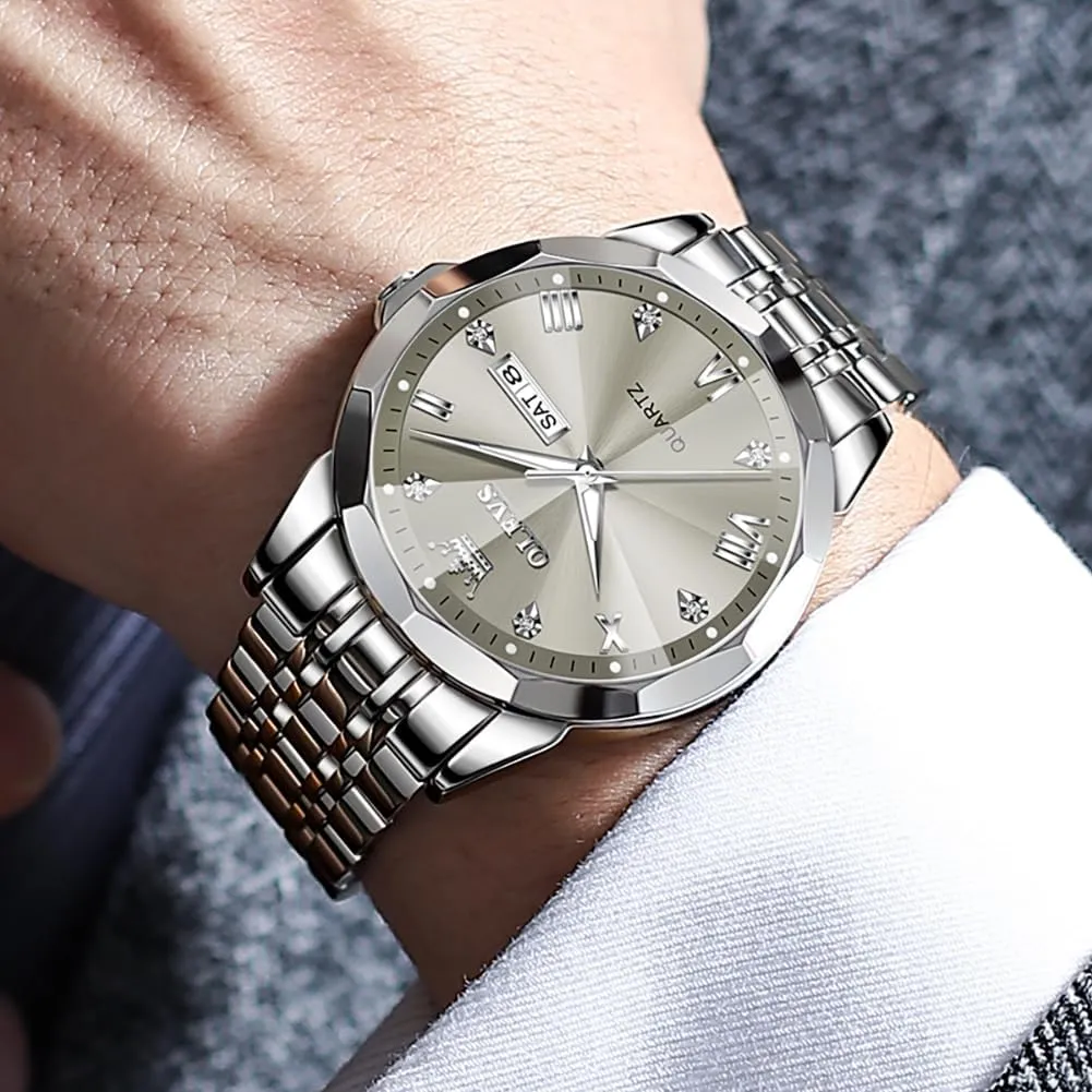 Watch for Men Casual Stainless Steel Diamond Analog Quartz Waterproof Date Dress Men's counter radial Wrist Watch�� OLEVS Mens Watches Large Face 
