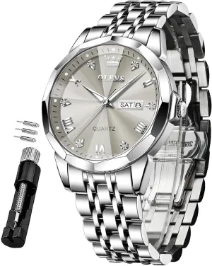 Watch for Men Casual Stainless Steel Diamond Analog Quartz Waterproof Date Dress Men's counter radial Wrist Watch�� OLEVS Mens Watches Large Face 