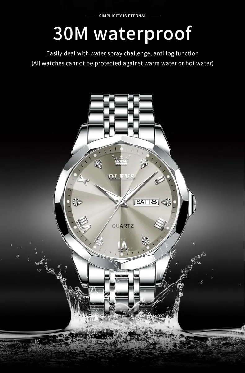 Watch for Men Casual Stainless Steel Diamond Analog Quartz Waterproof Date Dress Men's counter radial Wrist Watch�� OLEVS Mens Watches Large Face 