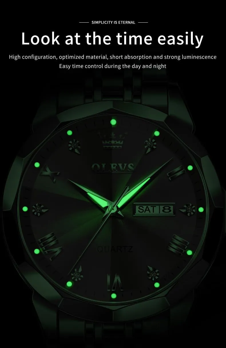 Watch for Men Casual Stainless Steel Diamond Analog Quartz Waterproof Date Dress Men's counter radial Wrist Watch�� OLEVS Mens Watches Large Face 