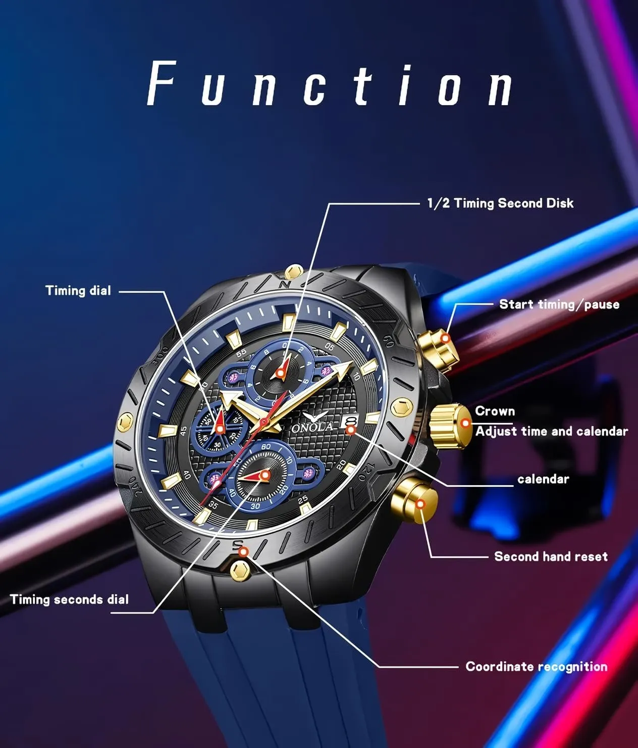 Watch for Men Multifunction Dial Silicone compose flaw triumph bleak secondary accident Strap Luminous Hands Luxury Waterproof Timer Calendar Watches Fashion Sport Quartz 