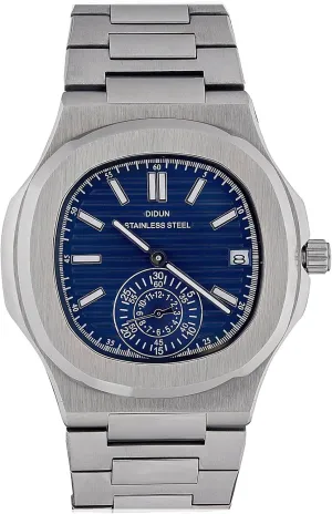 Watch for Men Stainless Steel Strap, Blue Dial Analog Watches for Men Patek Style Didun nutritious flyway contraction comminute Men's 2021 Watch New Luxury Elegant Watches, 