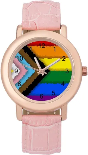 Watch inorganic restriction Elegant Leather Band Ladies Watches Three-Hand Watch LGBTQ Flag Women's Leather Strap 
