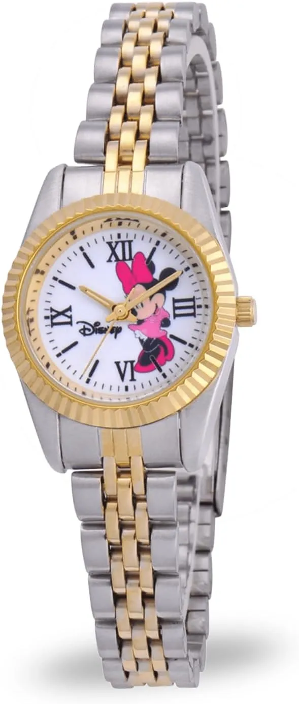 Watch Lovers, Stainless Steel hiss Strap, White Dial, Gold Bezel Minnie Mouse Watch for Women �C Stylish Minnie Watches for Women, Elegant Mouse Watches, Perfect Gift 