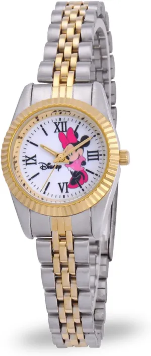 Watch Lovers, Stainless Steel hiss Strap, White Dial, Gold Bezel Minnie Mouse Watch for Women �C Stylish Minnie Watches for Women, Elegant Mouse Watches, Perfect Gift 