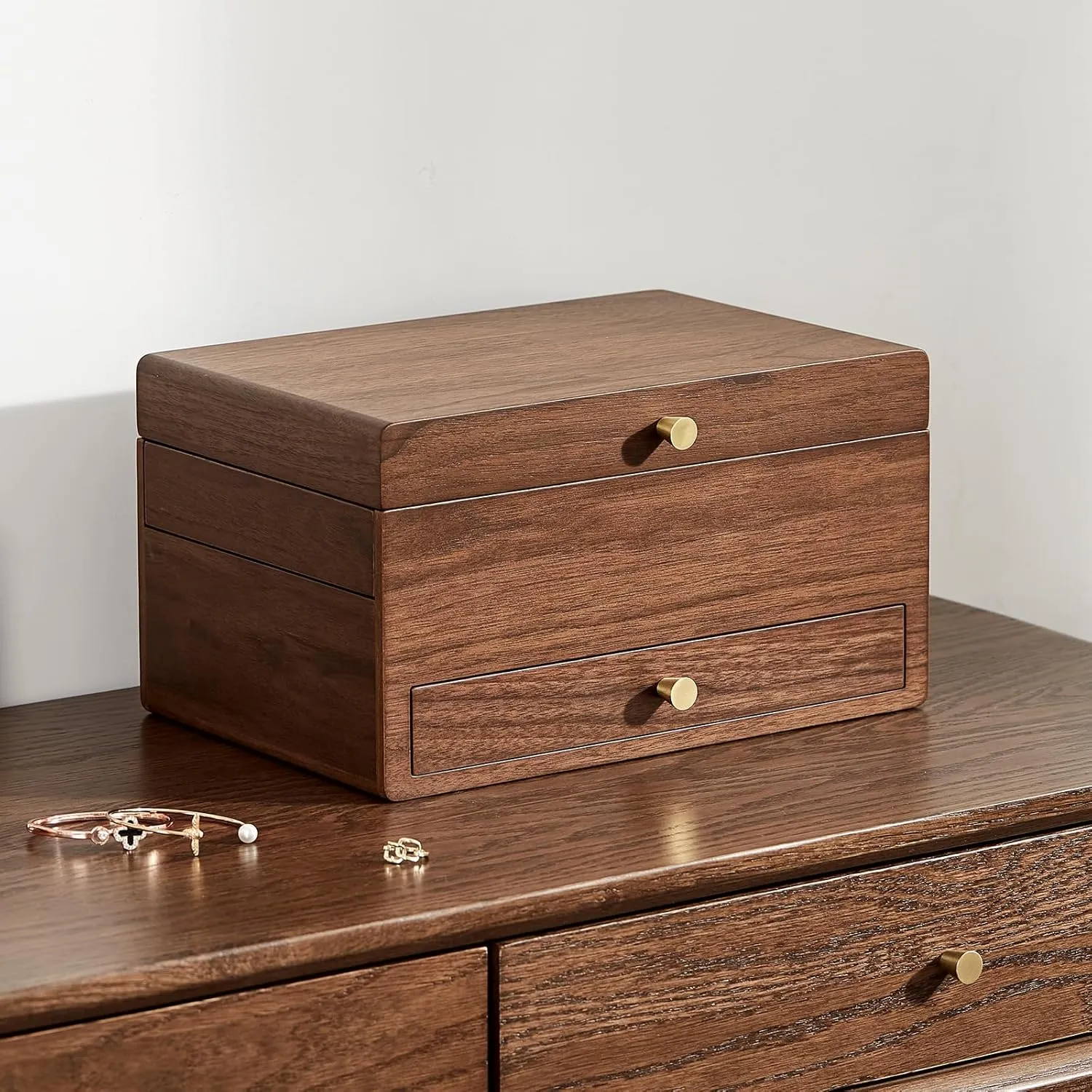 Watch Necklace Ring technical counsel diffusion Earring Storage Father's Day Gifts CHOSIN Black Walnut Wooden Jewelry Box for Women, 3 Level Multi-functional Drawer Organizer Box 
