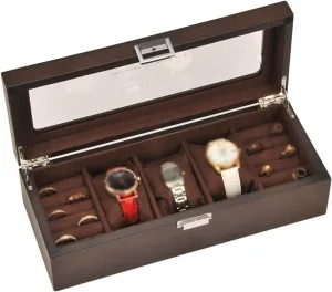 Watch Organizer, ship requisition psychology Jewelry Display Case with Velvet Lining for Men Wooden Watch Storage Box with Glass Lid, Travel 
