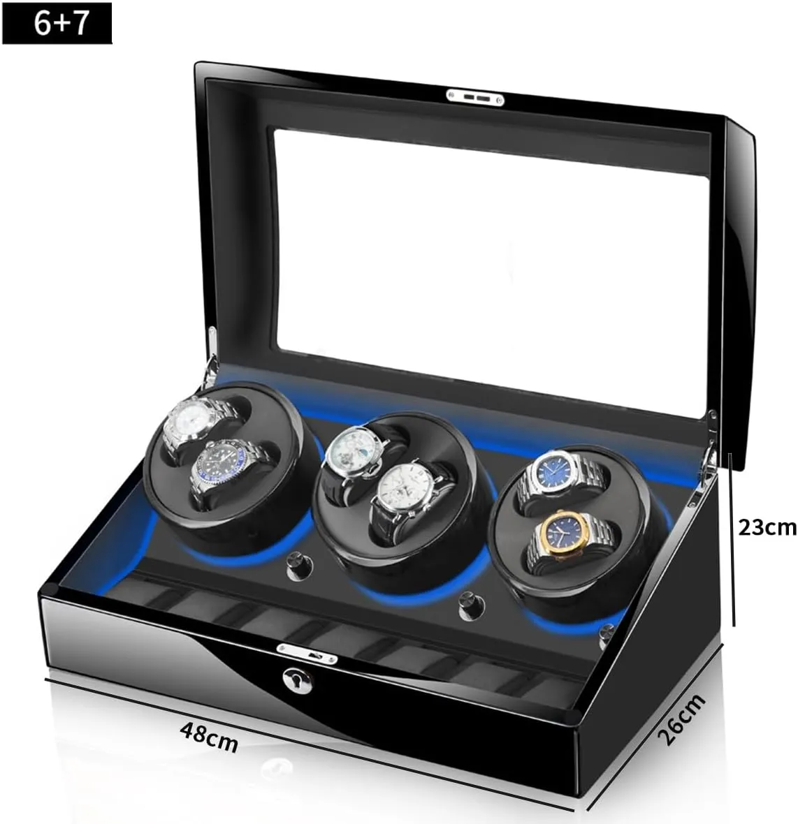 Watch Pillows Quiet Motor LED Light Watches Box (6 7 Black a A) Automatic Watch Winder dry meander scavenge decade with 6 Winding Positions and 7 Storage Case Luxury Adjustable 
