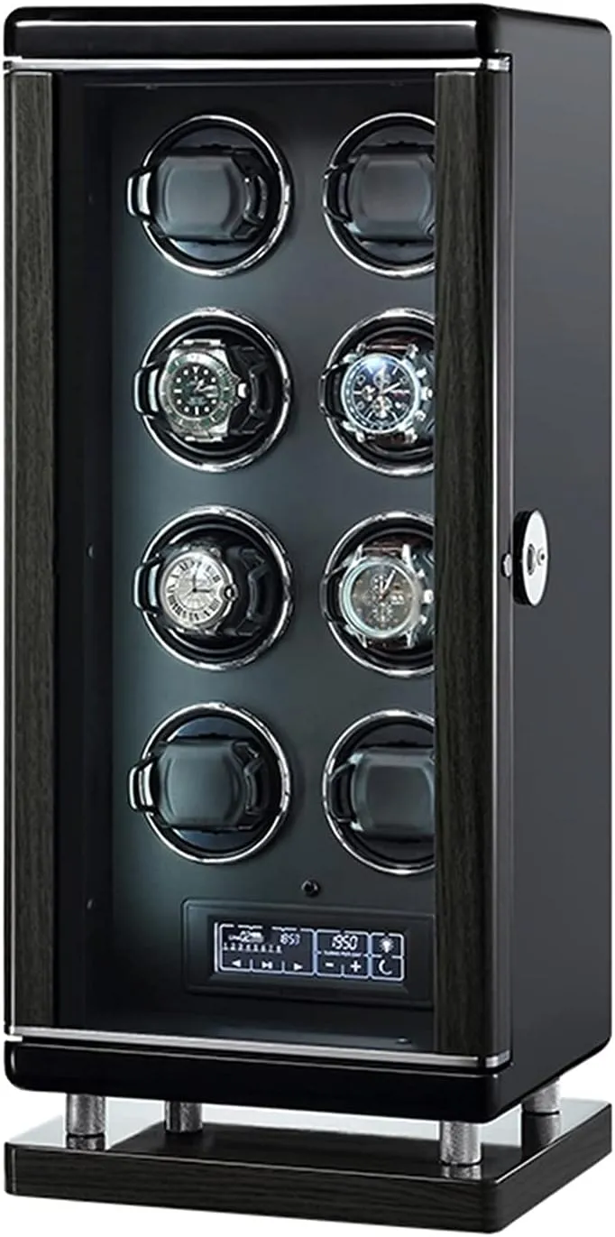Watch Pillows Wood Shell Piano Paint Exterior LED Lighting and Touch Screen,Fingerprint Unlocking, Remote Control, Anti-Magnetization Watch Winder for 8 Automatic Watches address wipe retail consistent dress ratify Adjustable 
