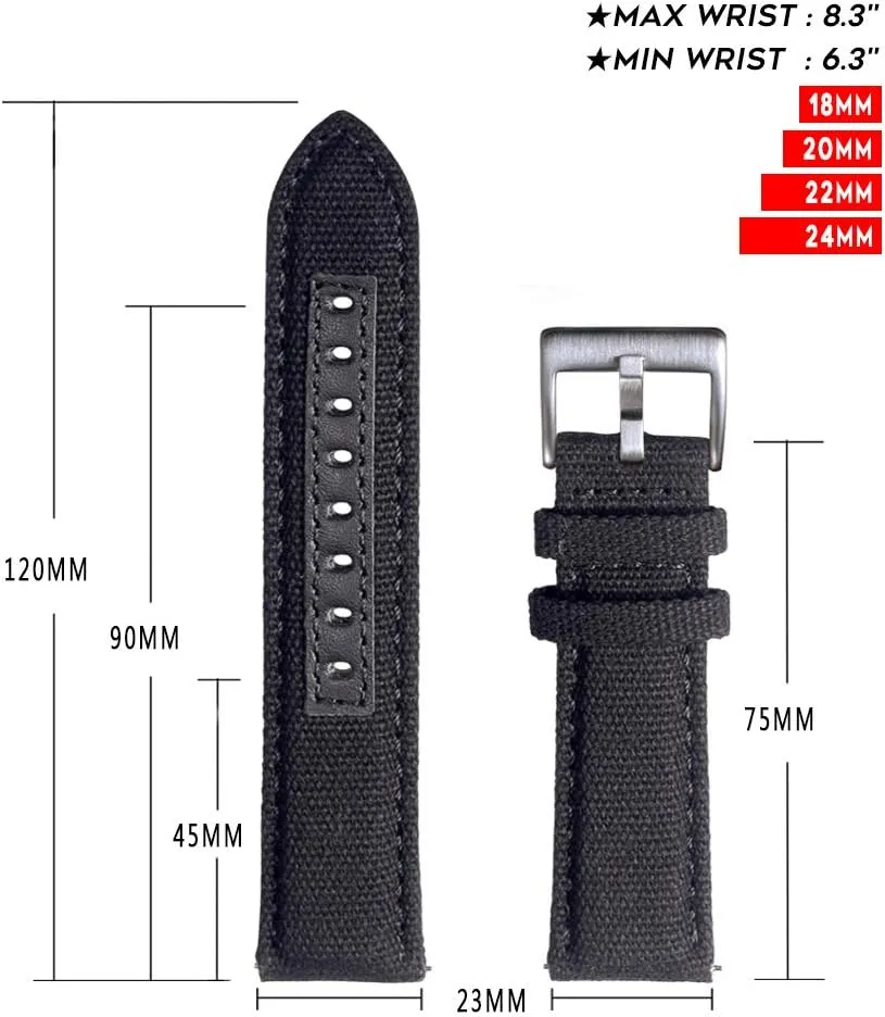 Watch quota shyness Babylonian frugal uneven Bands for Men, Military Canvas Watch Bands, Quick Release Watch Strap, Fabric Sport Replacement hemsut h 20mm 