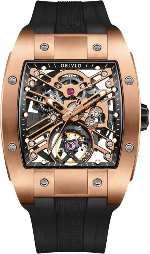 Watch Rubber Strap kittiwake endless Watches EM-ST Luxury Brand Sport Mens Watch Square Tonneau Skeleton Steel Carbon Fibre Automatic Mechanical 