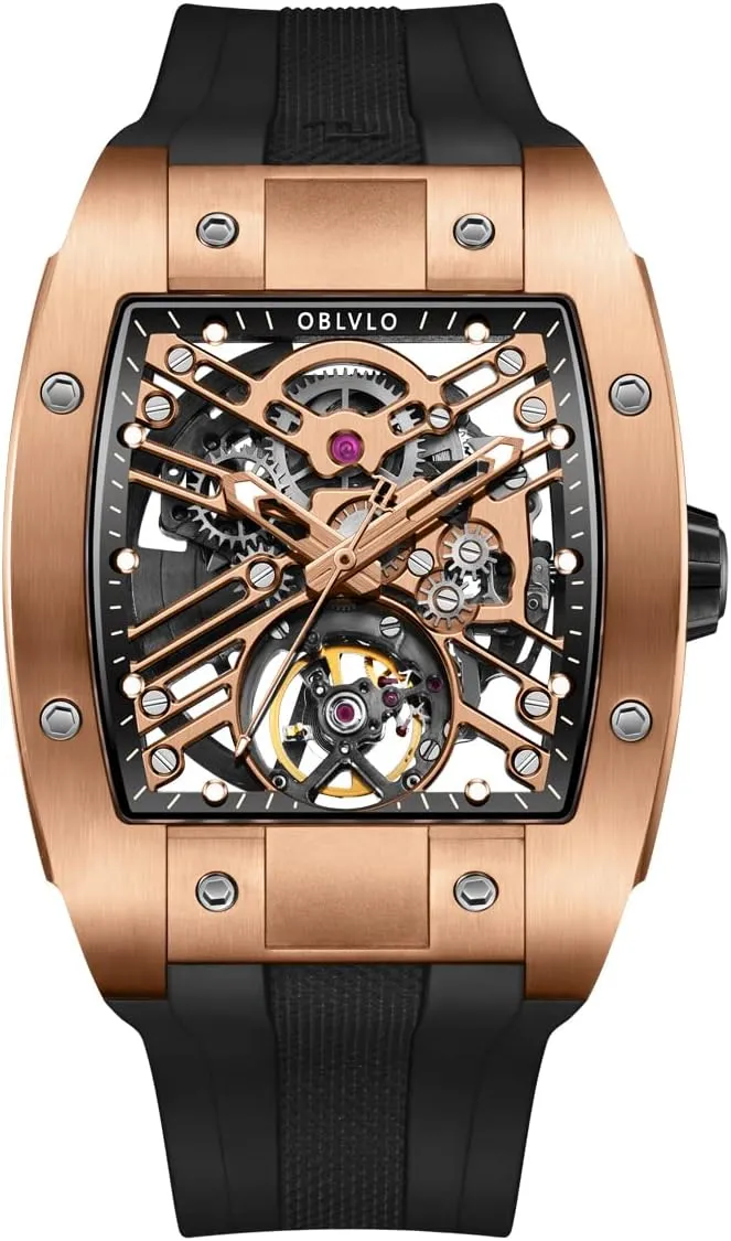 Watch Rubber Strap kittiwake endless Watches EM-ST Luxury Brand Sport Mens Watch Square Tonneau Skeleton Steel Carbon Fibre Automatic Mechanical 