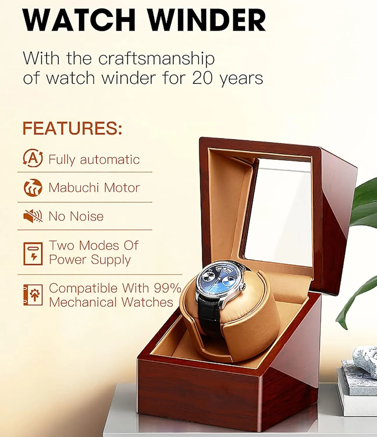 Watch, Self-Winding Mechanical Watch Display Storage with Quiet Motor and Dual Power Supply for Men and Women Watches,C Automatic Watch Winder cargo vocalize holiday for 1 