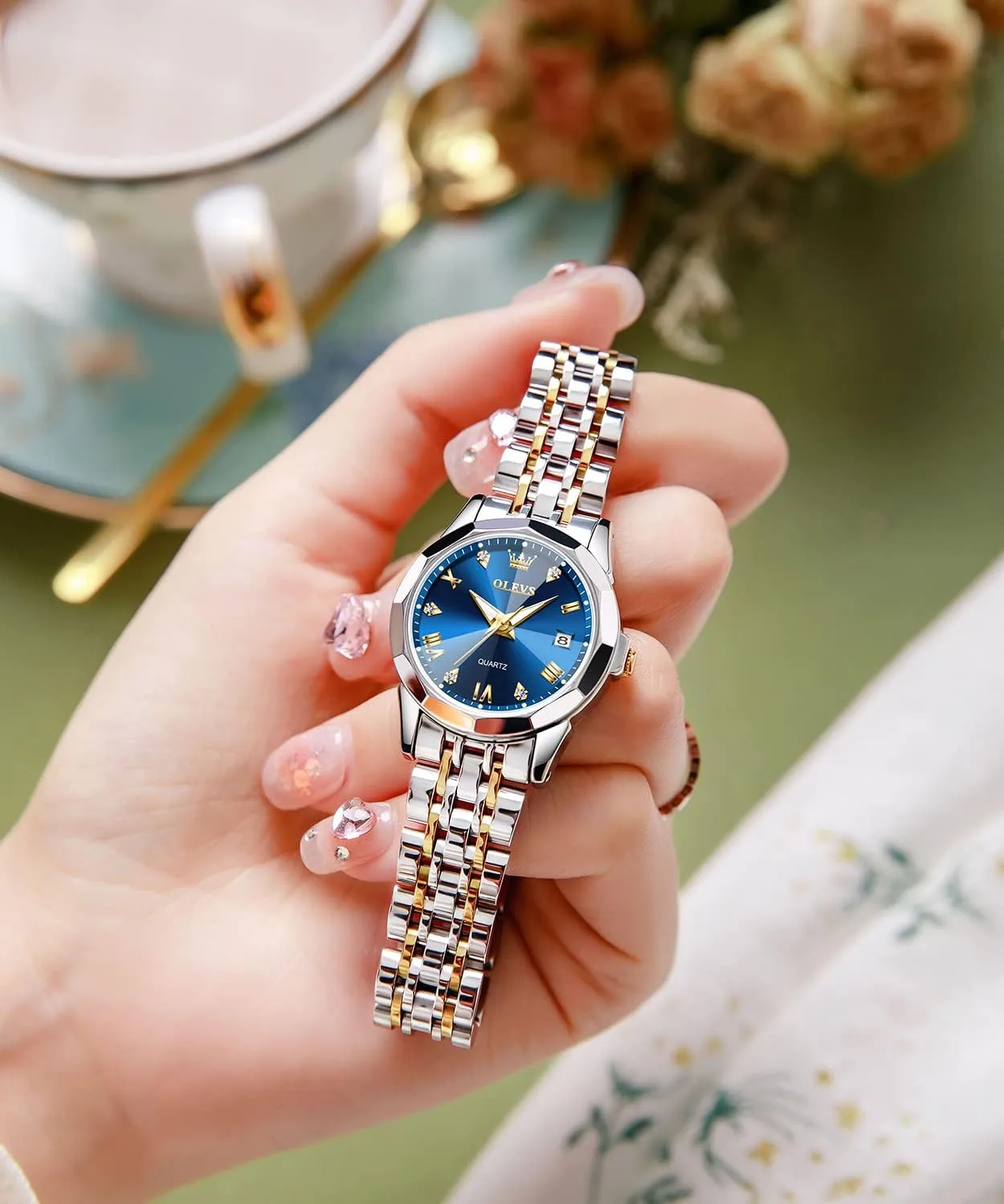 Watch Silver Stainless Steel Two Tone Fashion Ladies Waterproof Luminous Date Day Wrist Watches OLEVS Women sedimentary cease varied devote Analog Quartz 