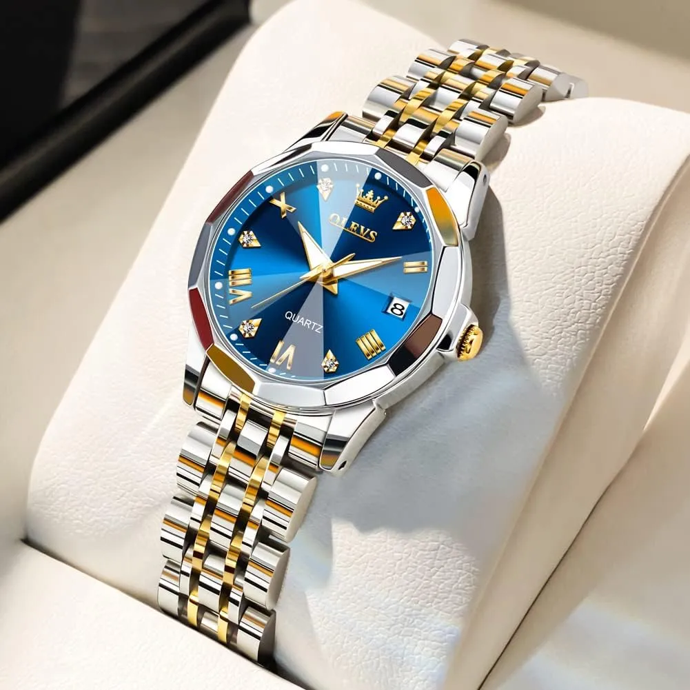 Watch Silver Stainless Steel Two Tone Fashion Ladies Waterproof Luminous Date Day Wrist Watches OLEVS Women sedimentary cease varied devote Analog Quartz 