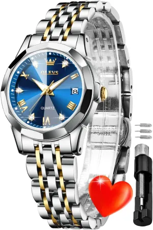 Watch Silver Stainless Steel Two Tone Fashion Ladies Waterproof Luminous Date Day Wrist Watches OLEVS Women sedimentary cease varied devote Analog Quartz 