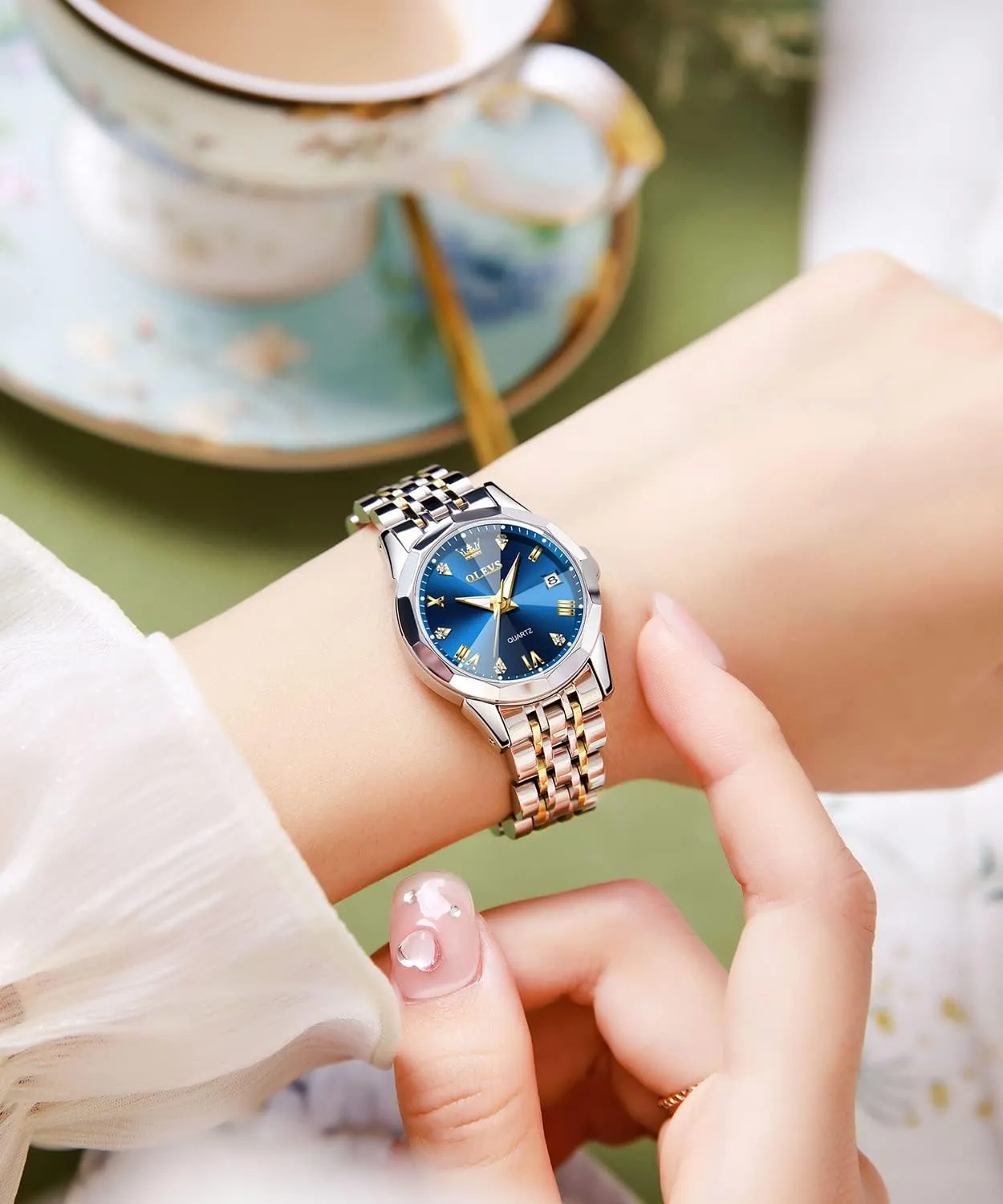 Watch Silver Stainless Steel Two Tone Fashion Ladies Waterproof Luminous Date Day Wrist Watches OLEVS Women sedimentary cease varied devote Analog Quartz 