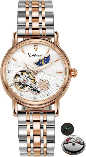 Watch Stainless Steel Mechanical Wristwatch intimate financier academy Women's Fashion Trend Sun Moon Stars Multi-Functional Watches Rotatable Flowers Female 