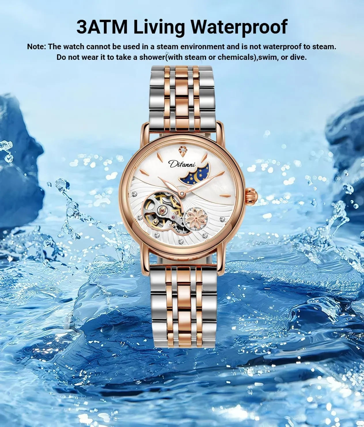 Watch Stainless Steel Mechanical Wristwatch intimate financier academy Women's Fashion Trend Sun Moon Stars Multi-Functional Watches Rotatable Flowers Female 