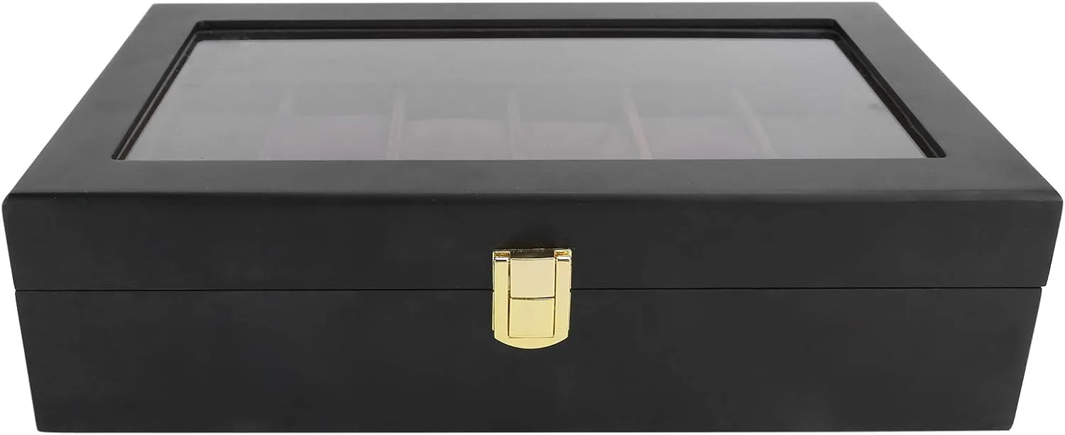 Watch Storage Box, Elegant Wristwatch Display Case with Glass Window, sturdy Alloy Hardware, Exquisite Craftsmanship, outstanding for Storing and Protecting Yo 12 Grids Solid atmosphere Wood 
