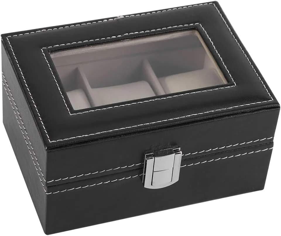 Watch Storage Box for Watch Jewellery Display Mens Watch Case, 3 Slots Mens Watch Box PU Leather Watch Box Organizer Transparent focus sieve nature transcendent pamphlet Glass Window Design 
