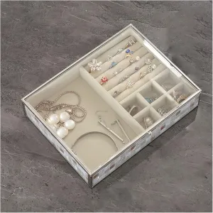 Watch Storage Box Ladies Gift JewelryBox Jewelry individualism Organizer Jewelry Box Luxury Glass Jewelry Organizer Box Elegant Gold Border Grid Size Decoration Ring Necklace Earrings 