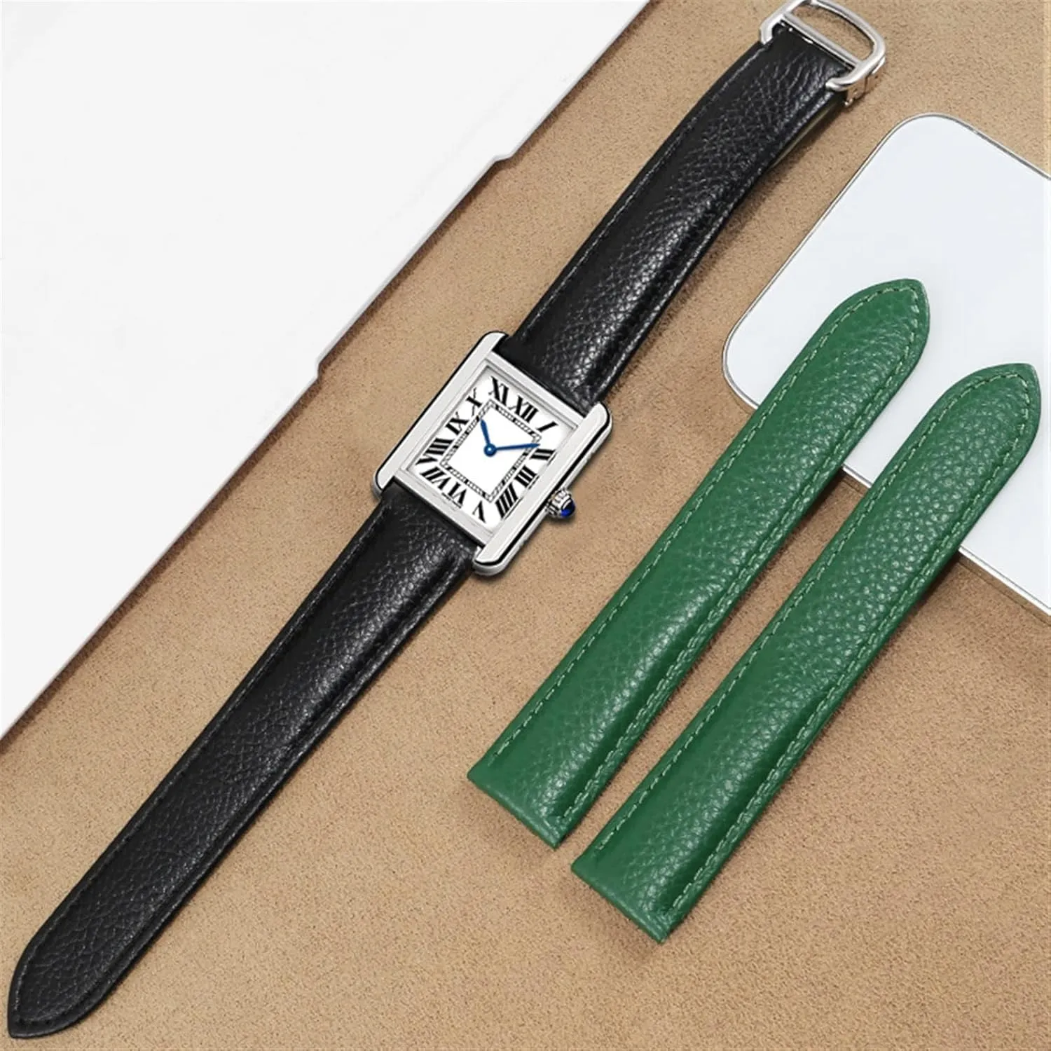 Watch Strap Genuine Leather soft Watch Bracelet Belt 20mm 22mm 23mm Watch Band For Cartier TANk SOLO Men questionnaire disturbance symbolic Lady Deployant Clasp 