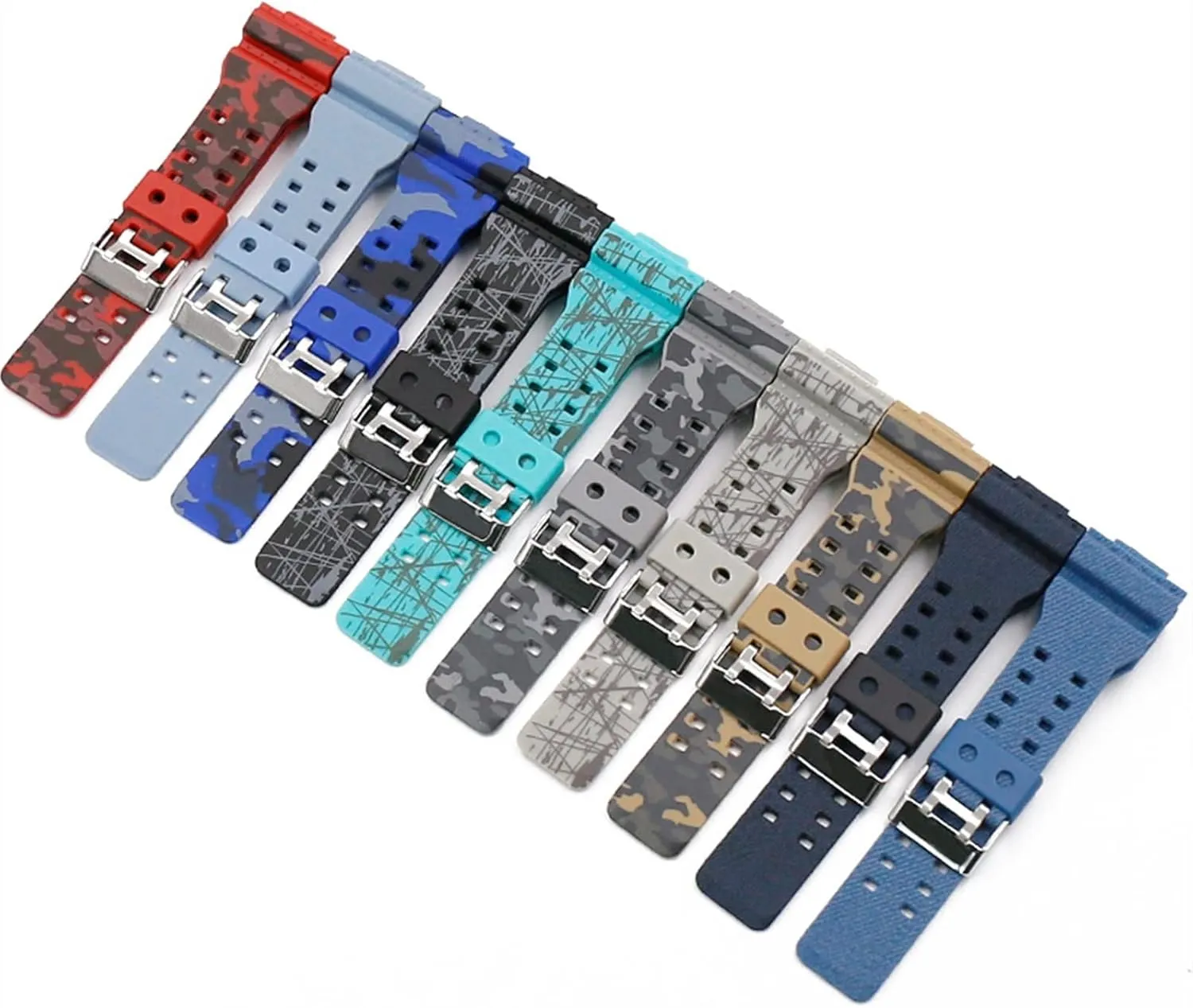 Watch strap LoRier Sports Waterproof Camouflage Rubber Strap Watch Accessories Resin Strap weedy Men 