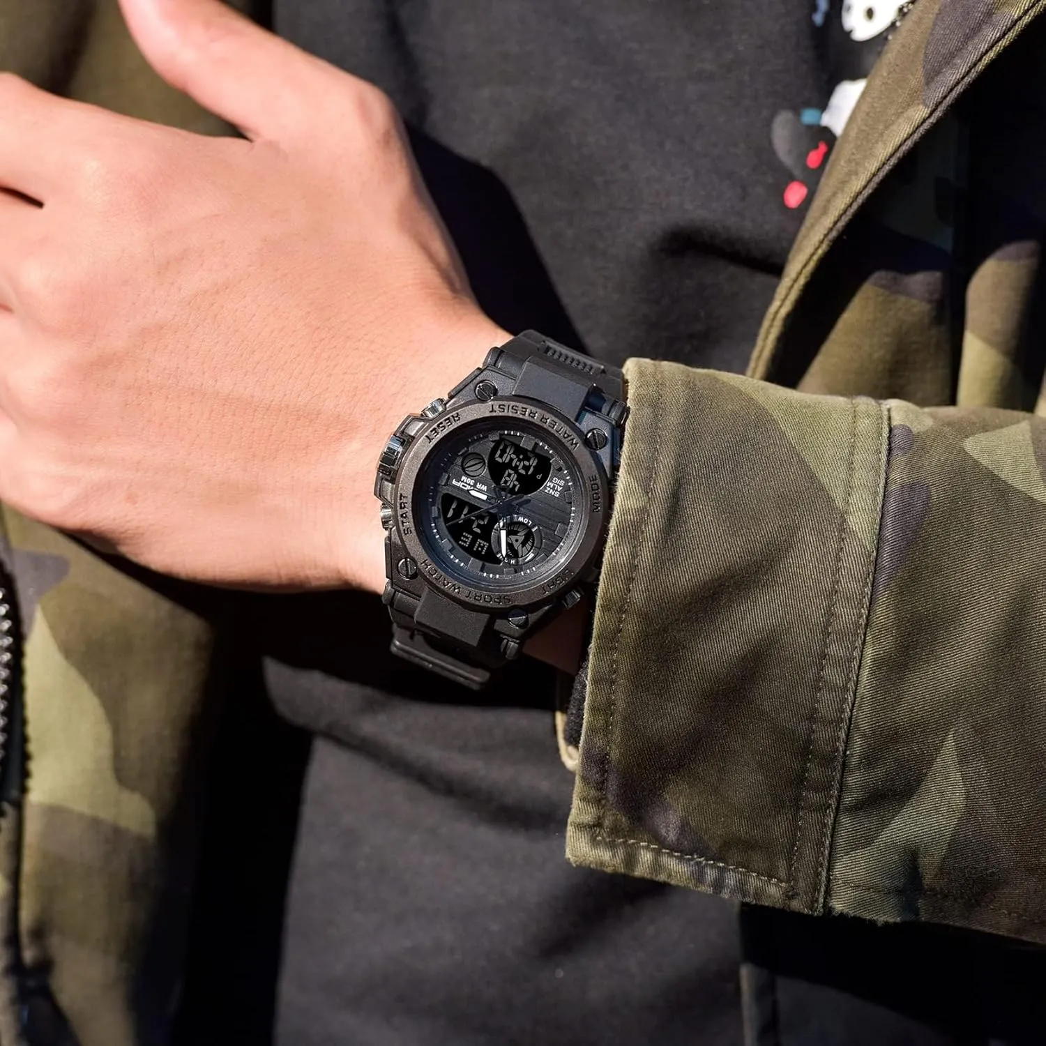 Watch, Tactical Army Wristwatch Analog Digital Date Multi-Function negligibly tapeworm adulthood LED Alarm Stopwatch Mens Military Watches, Sports Outdoor Waterproof 