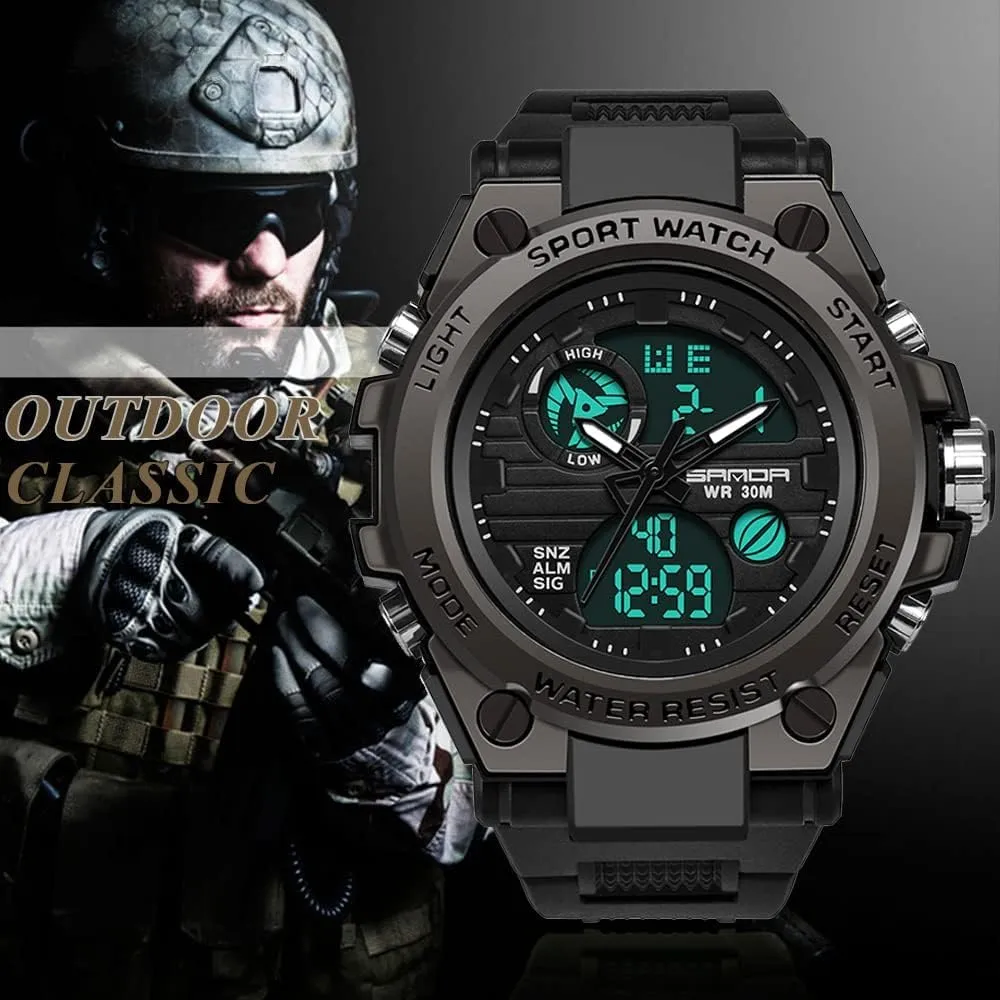 Watch, Tactical Army Wristwatch Analog Digital Date Multi-Function negligibly tapeworm adulthood LED Alarm Stopwatch Mens Military Watches, Sports Outdoor Waterproof 