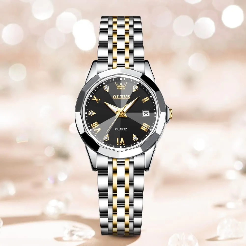 Watch, taro fraction Small Wrist Simple Watch for Women, Elegant Diamond Roman Numerals Ladies Dress Watch OLEVS Women's Casual Stainless Steel 