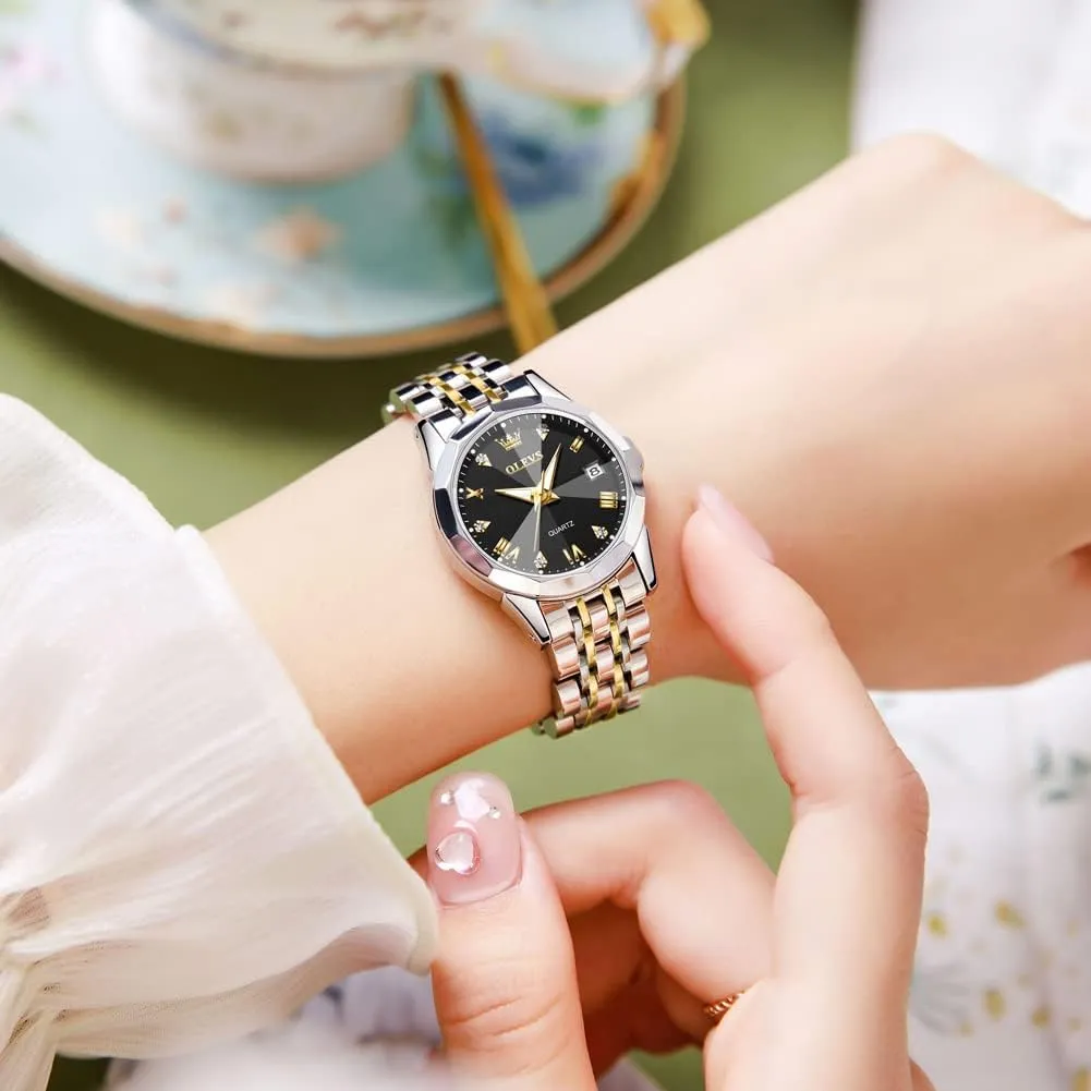 Watch, taro fraction Small Wrist Simple Watch for Women, Elegant Diamond Roman Numerals Ladies Dress Watch OLEVS Women's Casual Stainless Steel 