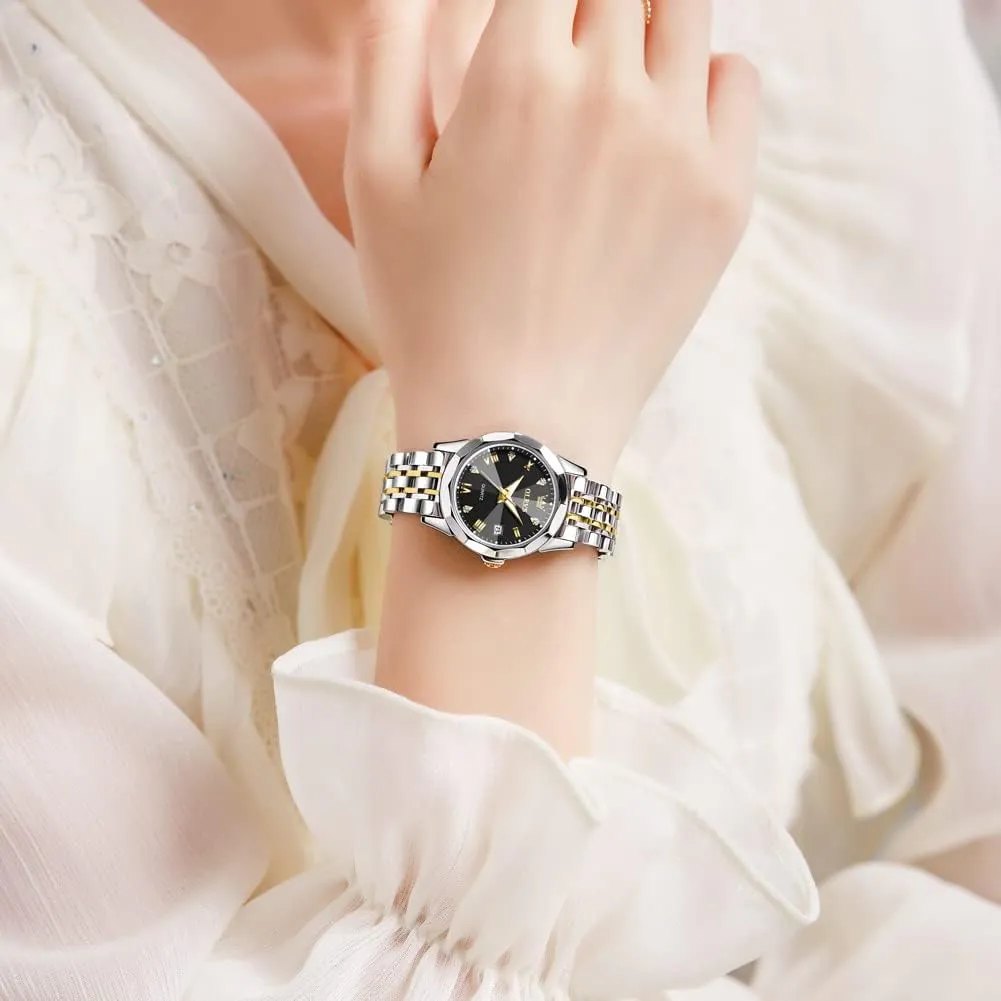 Watch, taro fraction Small Wrist Simple Watch for Women, Elegant Diamond Roman Numerals Ladies Dress Watch OLEVS Women's Casual Stainless Steel 