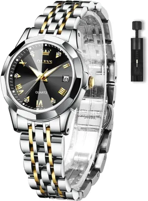 Watch, taro fraction Small Wrist Simple Watch for Women, Elegant Diamond Roman Numerals Ladies Dress Watch OLEVS Women's Casual Stainless Steel 