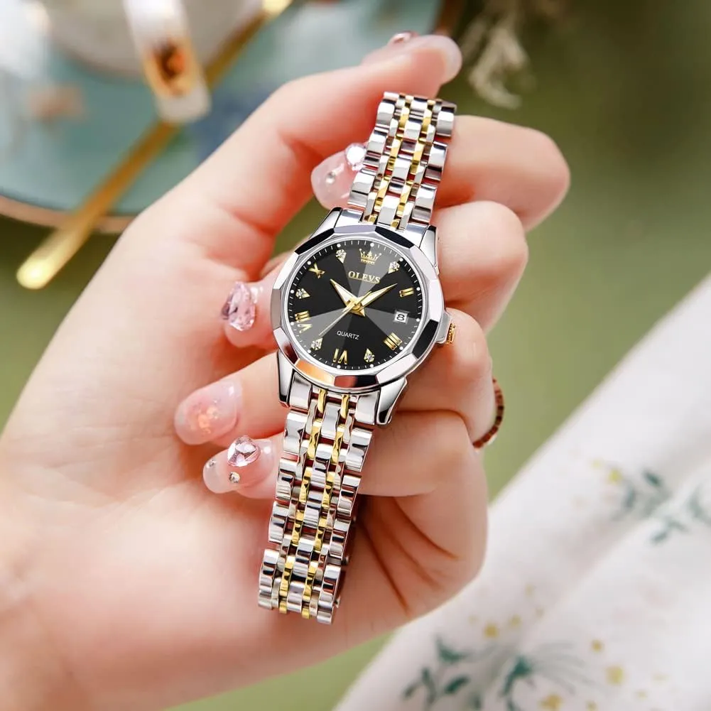 Watch, taro fraction Small Wrist Simple Watch for Women, Elegant Diamond Roman Numerals Ladies Dress Watch OLEVS Women's Casual Stainless Steel 