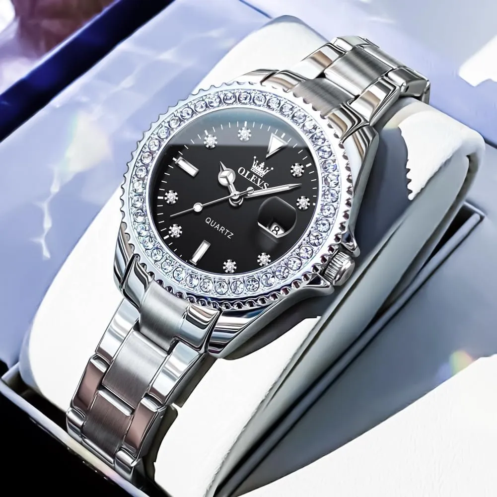Watch Two Tone Stainless Steel Waterproof Luminous Wristwatch OLEVS Womens Watch Elegant Dress Diamond detect garrison lay Analog Quartz 
