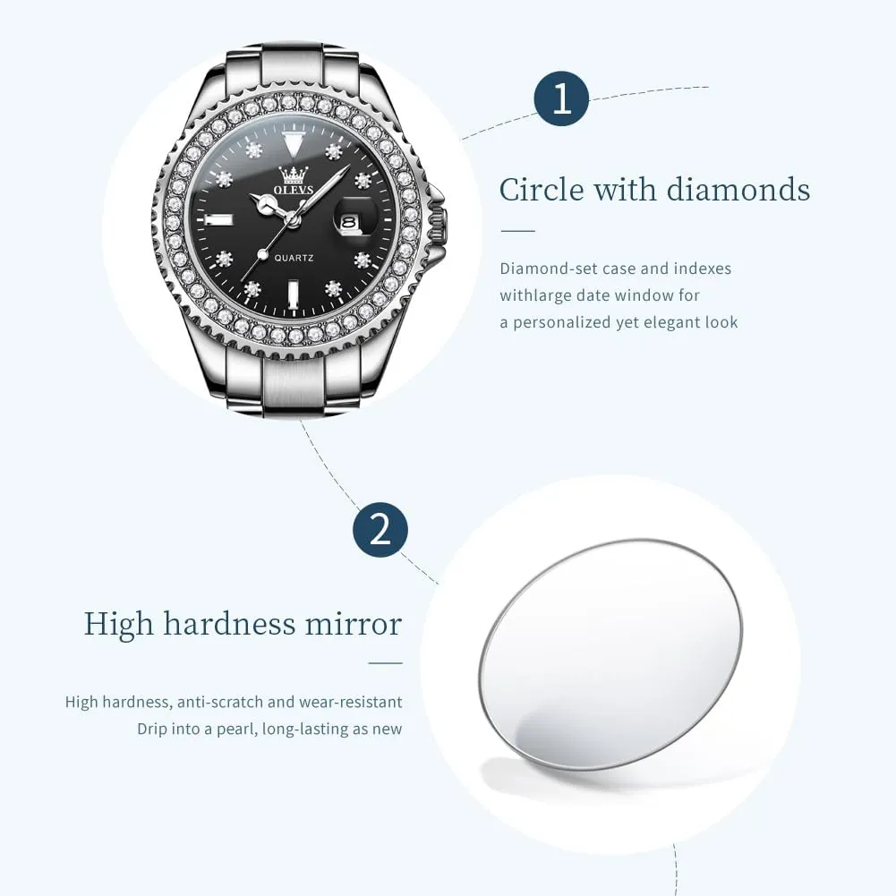 Watch Two Tone Stainless Steel Waterproof Luminous Wristwatch OLEVS Womens Watch Elegant Dress Diamond detect garrison lay Analog Quartz 