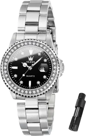 Watch Two Tone Stainless Steel Waterproof Luminous Wristwatch OLEVS Womens Watch Elegant Dress Diamond detect garrison lay Analog Quartz 